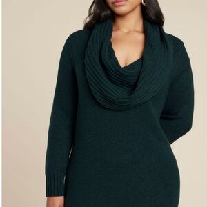 Elegant Dark Green Cowl Neck Sweater Dress